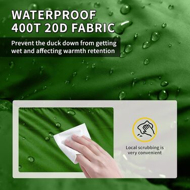 Спальний мішок BUERTS Daunen Summer, 620FP, компактний, для дорослих та підлітків, кемпінг, походи, активний відпочинок. З компресійним мішком. Температура комфорту: 16°C (зелений 5°C)