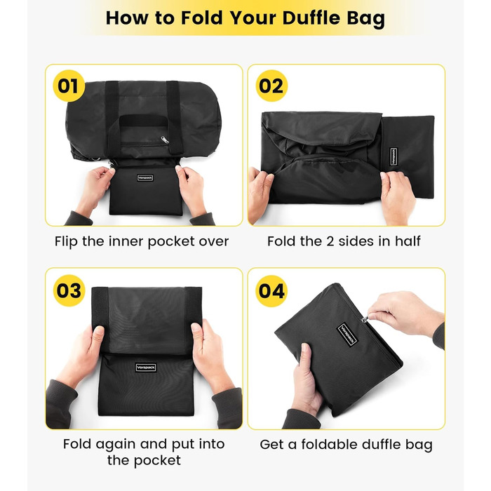 Спортивна сумка для подорожей Vorspack 28 дюймів, водонепроникна дорожня сумка-вікенд з внутрішньою кишенею для чоловіків та жінок, чорна