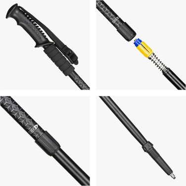 Ультралегкі трекінгові палиці для скандинавської ходьби з гумовими наконечниками, односекційні, 110 або 115 см, для жінок та чоловіків (чорний/сріблястий)