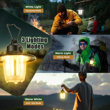 LED кемпінгова лампа: перезарядна, портативна, з гачком, ретро-дизайн, 3 режими світла, регулювання яскравості, 2800 mAh, IP65, для намету, кемпінгу, надзвичайних ситуацій