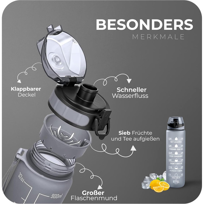 Фляга спортивна Roe Tenpo 1L, Tritan, без BPA, для спорту та відпочинку (сіра)