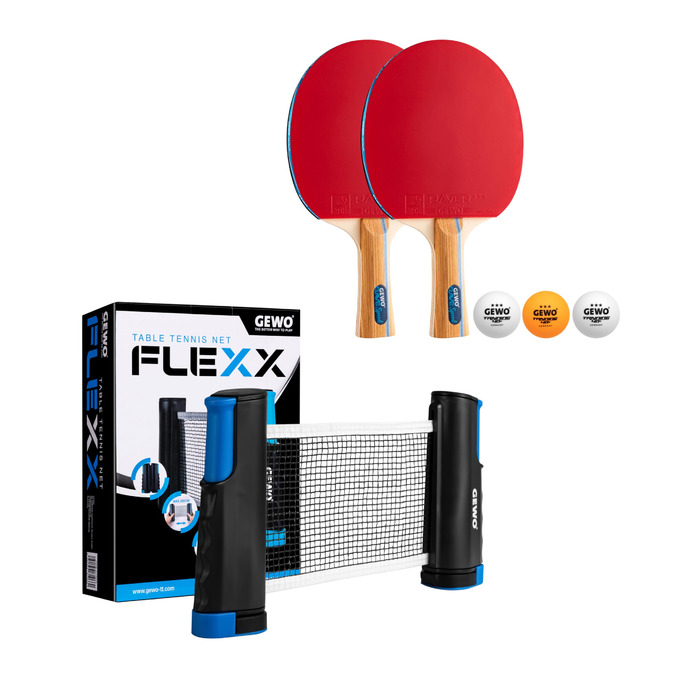 Сітка для настільного тенісу GEWO FleXX - регульована сітка для будь-якого столу з антиковзними кріпленнями, висувна до 2м (для столів до 5см товщини), висота сітки 15,25см. У комплекті з ракеткою для настільного тенісу
