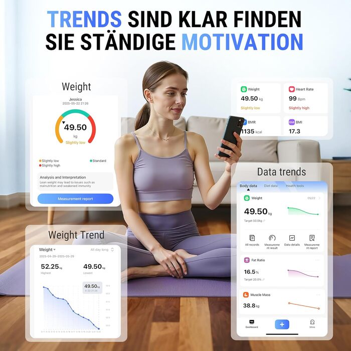 Вага для вимірювання жиру та м'язів ACCUWEIGHT з Bluetooth, аналіз тіла, вимірювання 17 показників, до 180 кг