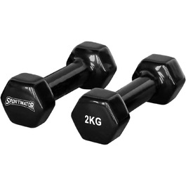 SPORTINATOR Гантелі 2 шт. по 2 кг, шестигранні, чорні, для дому та спортзалу, унісекс, силові тренування
