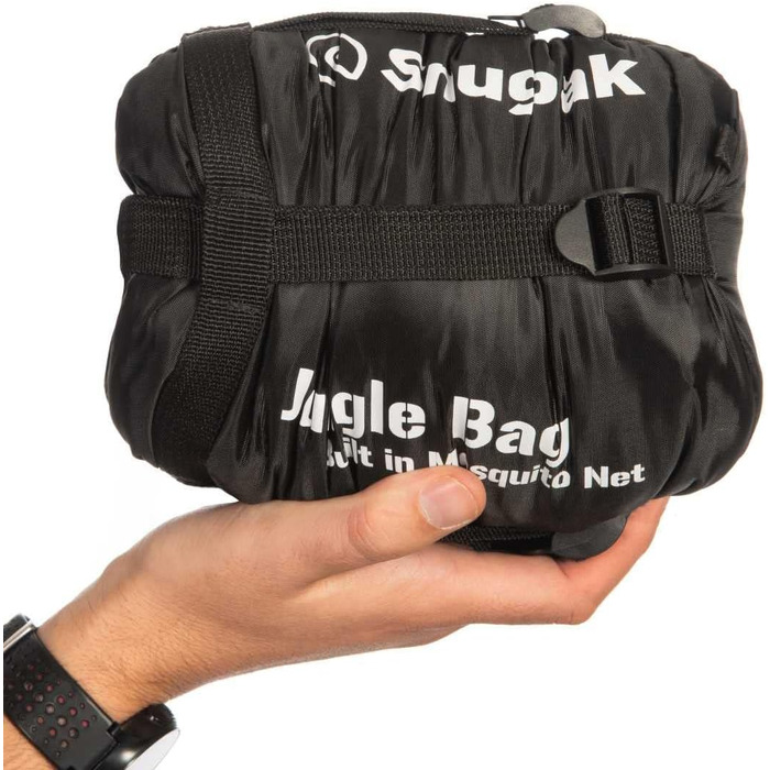 Сплячий мішок Snugpak Jungle Bag WGTE з вбудованою москітною сіткою - Легкий, гігієнічний спальний мішок та універсальний ковдр - для кемпінгу та експедицій у тропічних умовах (Чорний, права блискавка)