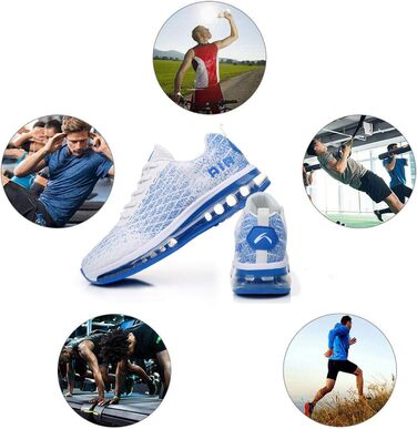 Кросівки для бігу Azooken для чоловіків та жінок: спортивні, для джогінгу, тенісу, вуличної бігу, активного відпочинку, фітнесу, трейлраннінгу. Розміри 36-47, білий та синій колір.