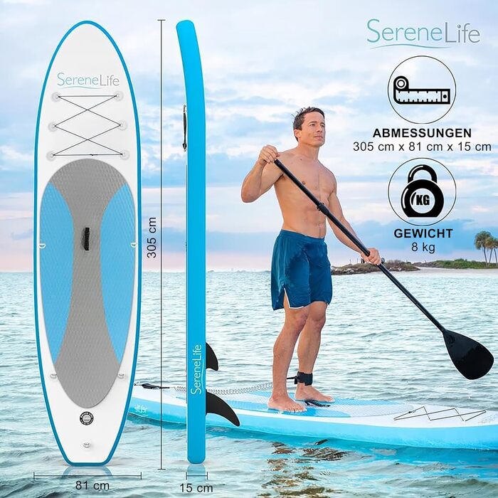 Надувна SUP-дошка SereneLife з аксесуарами для дітей і дорослих, антиковзка поверхня, насос, весло, рюкзак для перенесення, комплект для серфінгу