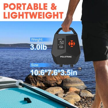 Електричний насос для сапборду (SUP) 20 PSI, акумуляторний, 12000 mAh, з функцією накачування та здуття, для каяків, помаранчевий