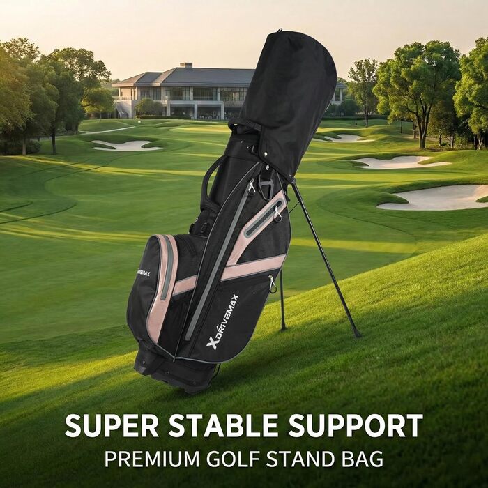 Сумка для гольфу, легка сумка на штативі з 8 відділеннями для чоловіків та жінок, преміум сумка для гольфу з дощовим чохлом, кишеню-холодильник та набір аксесуарів для гольфу (рожевий)