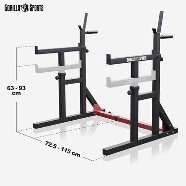 GORILLA SPORTS® Стійка для присідань із турніком, регульована висота і ширина, навантаження до 300 кг, чорна – стійка для штанги, для присідань, для жиму лежачи
