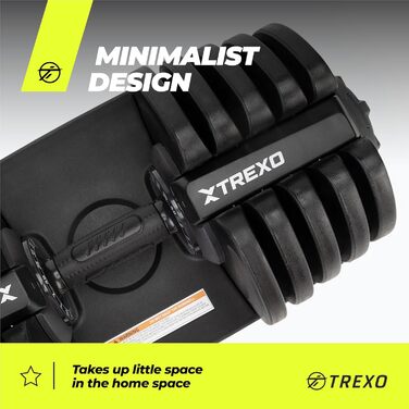 Регульована гантеля TREXO 18-40 кг з заліза, з ергономічною нековзною ручкою, чорна, для фітнесу, налаштування ваги поворотом
