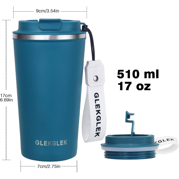 Термокружка для кави GLEKGLEK Coffee to go 510 мл, ізольована дорожня чашка з кришкою, набір 2 шт., термобокал для авто