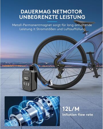 ZIMONDA Міні-електропомпа 150PSI з LED-дисплеєм, портативний бездротовий повітряний компресор для швидкого накачування шин мотоциклів, велосипедів та електровелосипедів