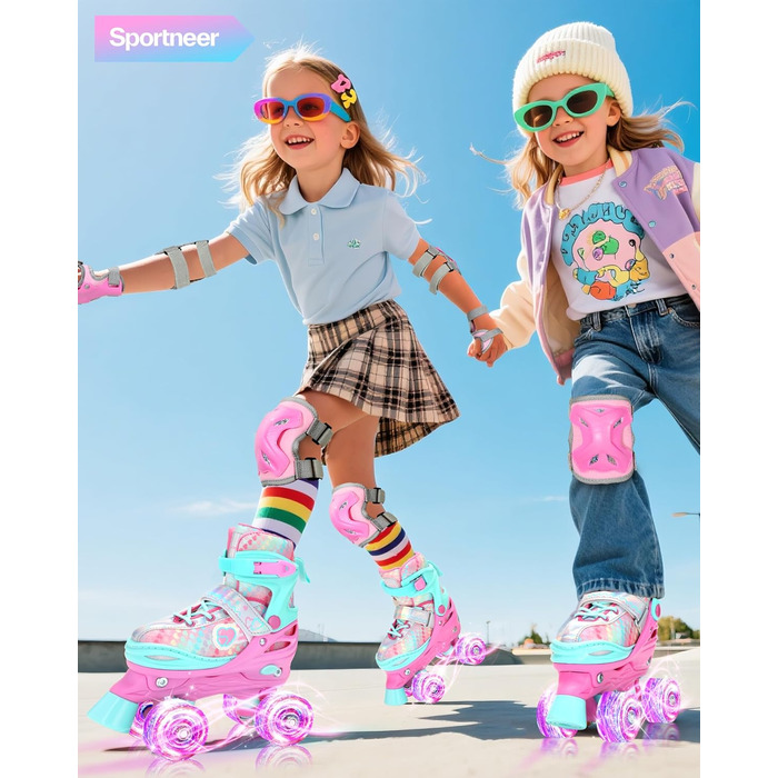 Ролики для дітей Sportneer, EU 23-36, кольори веселки, комплект з захистом, для початківців