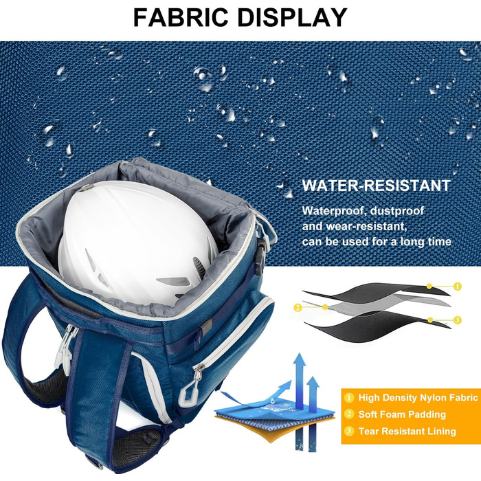 Сумка для лижних черевиків з відділенням для шолома, 65L, рюкзак для лиж, водонепроникна сумка для лиж, для лижних черевиків, ковзанів, лижних окулярів, сноуборду, лижних рукавичок, блакитна