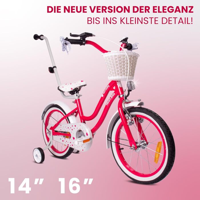 Дитяче велосипед Sun Baby Heart Bike 12/14/16 дюймів, знімний ручка-штовхач, для дівчаток 2-6 років (полуниця, 16 дюймів)
