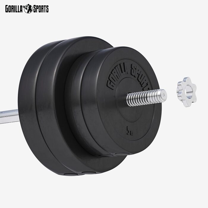 Диски для гантелей GORILLA SPORTS, набір/одиночно, 1,25–30 кг, отвір 30 мм, пластик, комплект гантелей 30 кг (2x5 + 2x10 кг)