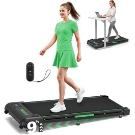 Walking Pad - біговий доріжки для дому з регулюванням нахилу до 9%, потужність 2.5HP, LED-дисплей, пульт дистанційного керування, 12 програм, подвійне амортизація, до 150 кг, чорно-зелений