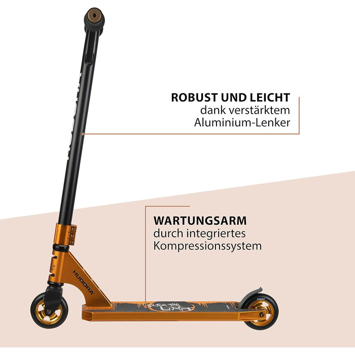 Трюковий самокат HUDORA XR-25.1 з 360° кермом, ABEC 9, золотий, міський та фристайл самокат