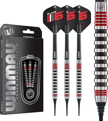 Професійний набір дартсів WINMAU Advance 500, вольфрамові, Softip, 22 г, червоні, з оперенням та стрижнями