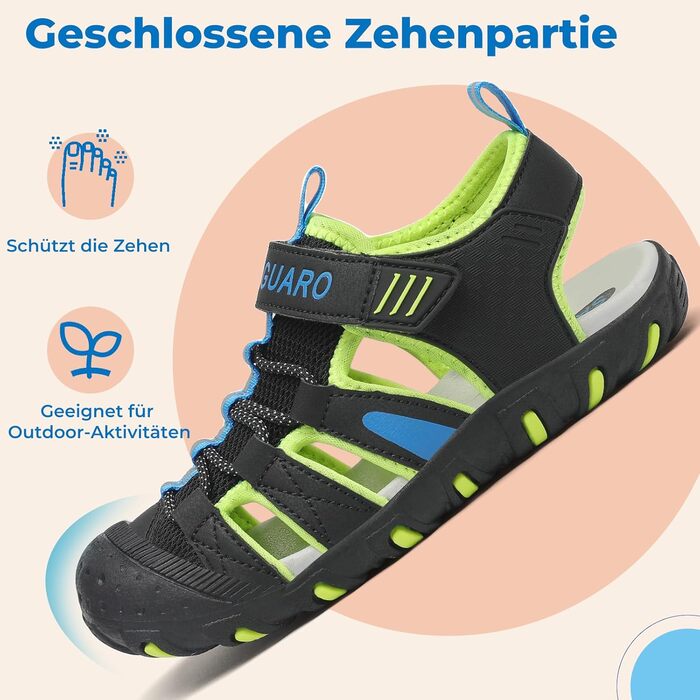 Сандалі дитячі SAGUARO закриті трекінгові для хлопчиків, літні вуличні, чорні, розмір 27 EU