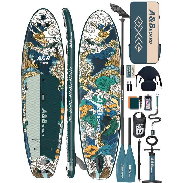 Надувний SUP-борд ABBOARD 335 см для двох осіб, зелений - з преміум аксесуарами, вантажопідйомність 200 кг