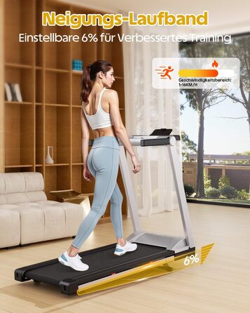 Lacuffy Біговий доріжка для дому, складаний, Walking Pad з нахилом 6%, велика площа бігового полотна 112 * 42 см, вантажопідйомність 158 кг, для високих людей, срібно-чорний колір