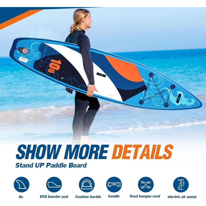 Надувний SUP борд Zupapa 366см/320см (320см) з аксесуарами | Stand Up Paddle Board (SUP) та каяк-сидіння | Чорно-біло-сірий, блакитно-біло-помаранчевий