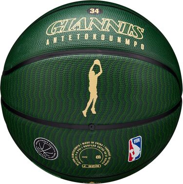 Баскетбольний м'яч Wilson NBA Player Icon для вулиці, розмір 7 (29,5'') та міні, Milwaukee Bucks