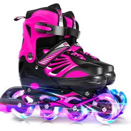 Роликові ковзани Lixada для дітей та підлітків з підсвічуванням, розмір 28-33/34-37/38-41, рожевий колір