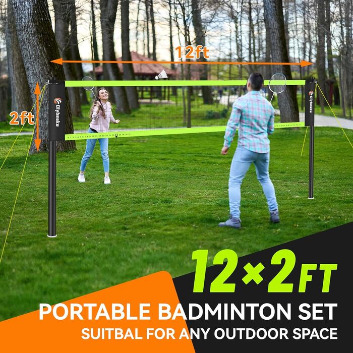 Набір для бадмінтону вуличний 3.66м Schwarz: 2 ракетки, 3 волани, сумка, сітка - для пляжу, подвір'я