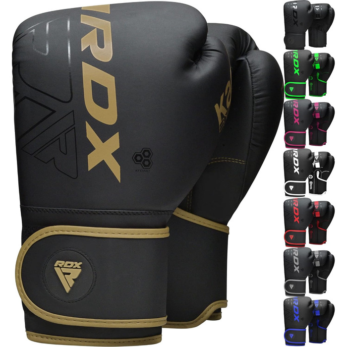 Дитячі боксерські рукавички RDX для муай-тай, кікбоксингу та MMA, шкіра Maya Hide, 6oz, чорні з золотим, для тренувань, мішка та спарингу