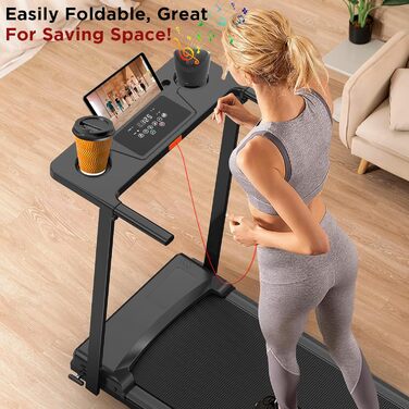 Складане бігове полотно для дому з нахилом 5°, портативне, 8 км/год, 2.5 PS, з ручками, LED-дисплей, тримач для напоїв, 2 в 1
