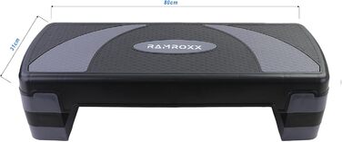 Фітнес степ-платформа Tenzo-R, 3 рівні, 80x30 см, чорна/сіра, для тренувань