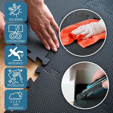 Захисний килимок для фітнесу та тренажерів NEOLYMP — товстий гумовий пазл-покриття для спортзалу, гімнастичний мат, антрацит (18 матів, 1.7 м²)