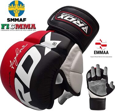Боксерські рукавички RDX MMA для тренувань та боротьби, схвалені SMMAF, шкіра Palm-O Maya, для кікбоксингу, муай-тай, ММА, спарингу та ударної роботи