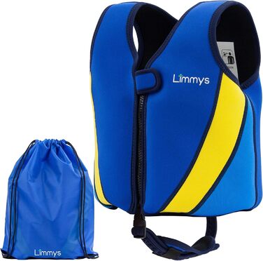 Дитячий жилет для плавання Limmys - безпечний та зручний, CE-сертифікований, з регулюванням плавучості, з сумкою, колір: кобальтово-синій