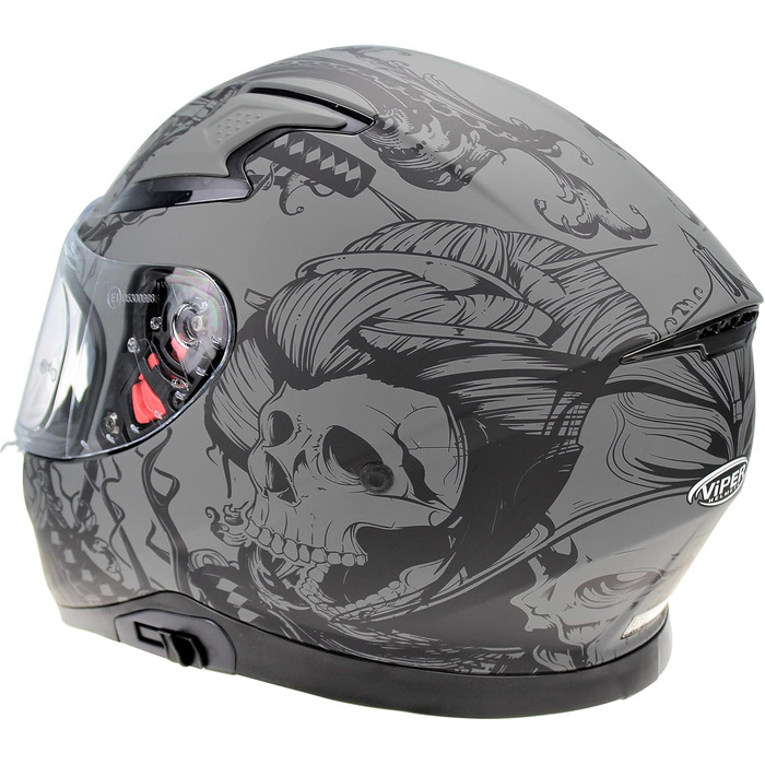 Мотошолом ViPER RSV95 повнолицевий, ECE ACU, з висувним сонцезахисним козирком, унісекс, матовий чорний, XL, Skull Grey