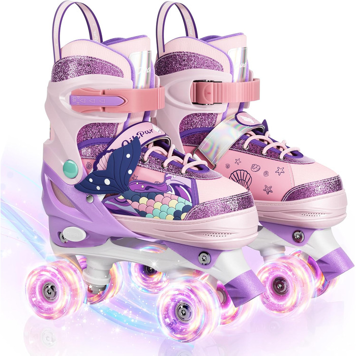 Дитячі ролики Quad з підсвічуванням коліс, регульовані розміри 36-39, рожеві