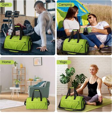 Спортивна сумка для жінок та чоловіків з твердим матеріалом, дорожня сумка з відділенням для взуття, з вентиляційними отворами та вологостійким відділенням, водонепроникна сумка-вікендер, спортивна сумка/сумка для плавання/сауни (Зелена)