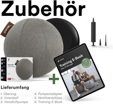 Сидячий м'яч STRYVE Active Ball з вовняного фетру, інноваційний фітбол з чохлом з фетру, альтернатива офісному кріслу, з насосом