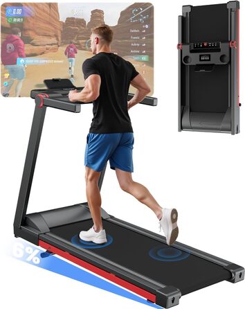 Бігова доріжка для дому 16 км/год, Walking Pad з нахилом 6%, бігове полотно 158 кг, велика площа бігу 112 * 42 см, тихе бігове полотно для дому та офісу, чорно-червоне