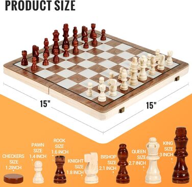 Магнітний набір для гри в шахи з дерева HAVNIDY, ручної роботи, складаний, з місцем для зберігання, для подорожей та сімейних ігор