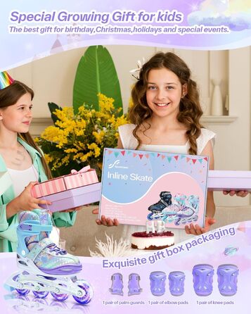 Дитячі ролики Inliner Sportneer з регульованим розміром 30-41, комплект з 6 захисниками та LED-підсвічуванням (фіолетовий)