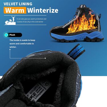 Дитячі зимові черевики ASHION для хлопчиків: середньої висоти, утеплені, для походів та трекінгу, бавовняні, розмір 36 EU, блакитні