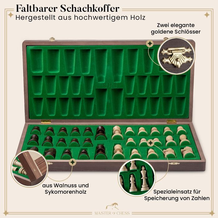 Набір для шахів Tournament Schach Spiel Set NO. 6 | Master Of Chess | Шаховий набір з дерев'яною шахівницею 54x54 см | З шаховими фігурами Staunton з горіха та ясену | Преміум якість