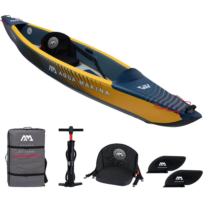 Надувний каяк Aqua Marina Tomahawk AIR-K 375 см для 1 особи, преміум, Drop-Stitch, синьо-жовтий