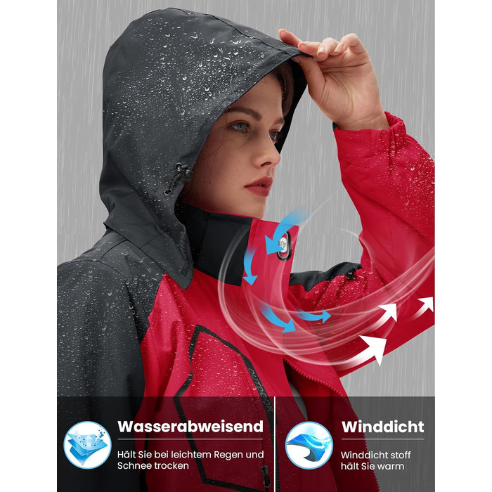 Жіноча куртка 3-в-1 для активного відпочинку: вітро- та вологозахисна з флісовою підкладкою, з капюшоном (Червоний, XXL)