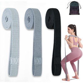 Стрічки для фітнесу з тканини, тренувальні стрічки для пілатесу, набір 3 шт. Стійкі до ковзання, спортивні стрічки для фітнесу, силові тренування, стрічки опору, сірі, темно-сірі, чорні