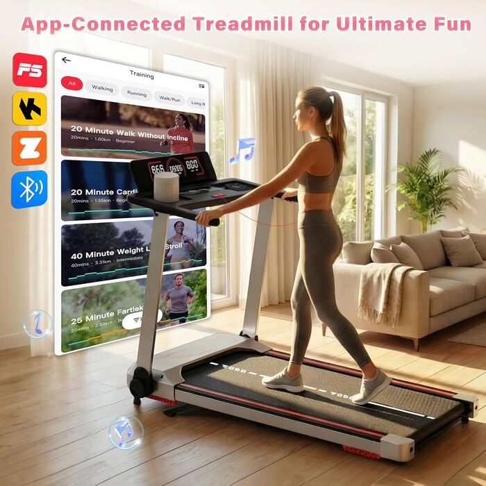 Біговий тренажер для дому з нахилом 10%, Walking Pad, складаний, 3.5HP, з Bluetooth, 12 програм, LED-дисплей, срібний